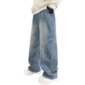 Verdusa Boy's Cargo Jeans Elastic Waist Wide Leg Long Denim Trousers with Pocket