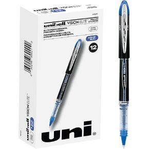 Uniball Vision Elite Rollerball Pens, Blue Pens Pack of 12, Micro Pens with 0.5mm Ink, Fine Point Smooth Writing Pens Supplies