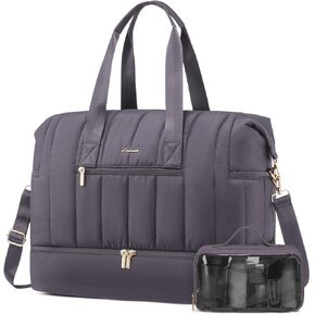 LOVEVOOK Travel Duffle Bag, Puffer Weekender Bags For Women with Shoe Compartment, Carry On Duffel Bags with Toiletry Bag,Hospital Bag for Labor and Delivery, Yoga Gym Bag with Wet Pocket, 3Pcs Set