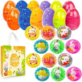 12Pcs Easter Marble Eggs with Fidget Stress Balls, 1pc Non Woven Bags for Easter Theme Party Favors, Supplies for Easter Egg Hunt, Basket Stuffers/Fillers, Classroom Prize Supplies Toddler Boys Girls