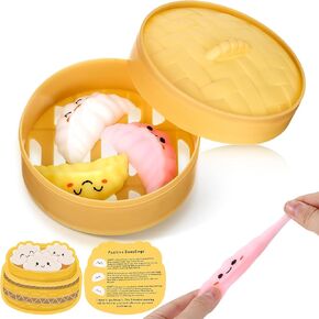 Positive Dumplings Gifts Dumplings Stress Ball Steamer with Positive Cards Squeeze Stress Relief Toy Employee Appreciation Gifts Birthday Gifts(5 Pcs)