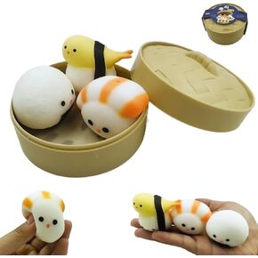 3 PCS Squisheez Sushi Stress Balls,Funny Squeeze Sushi Toy for Kids and Adults,Stress Relief Squishy Sushi Toy,Elastic and Soft Sushi Fidget Toy Gift for Birthday