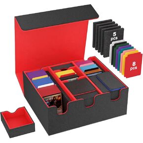 MoKo Card Storage Box for Trading Cards, 2200+ MTG Deck Box with 8 Colorful Divider Tabs & 5 Sponge Pads, Trading Card Storage Fit for Magic Game Cards, Holds 5 Commander Deck Box (Black & Red)