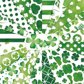 40 Sheets St. Patrick's Day Pattern Paper 20 Designs Watercolor Green Shamrock Scrapbook Specialty Paper 6 x 6inch Double Sided Lucky Clover Decorative Craft Paper for Irish Holiday Party