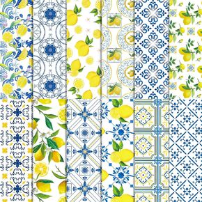 Fruit Lemon Scrapbook Paper Pad, 24Pcs Fresh Summer Pattern, Double-Sided Decopodge Paper, Cardstock Paper for Scrapbooking DIY Decorative Background Cardmaking Supplies Craft Paper
