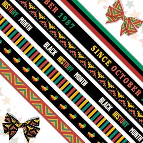 Hying 7 PCS Black History Month Ribbons for Crafting, 3/8" Width Yellow Black Red Grosgrain Ribbons Juneteenth African American Craft Ribbons for Gift Wrapping Black History Month Decorations