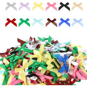 300PCS Mini Satin Ribbon Bows Small Multicolor DIY Craft Tiny Bows for Presents, Pre-Tied Mini Bows DIY Projects Bowties Decor for Gift Wrapping Hair Clip Flower Wedding Birthday Sewing Scrapbooking