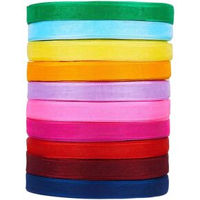 Beadthoven 10Rolls 500 Yards Organza Ribbon Roll 3/8" Wide Fabric Sheer Ribbon Trim Cord in Bulk Mixed Color for Gift Wrapping Hair Bows Crafts Christmas Party Decor Jewelry Making