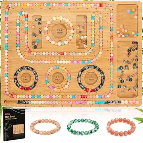 Adrattnay Wooden Bead Boards for Jewelry Making with Box, 16.9 x 11.4" Bamboo Beading Board for Bracelet Necklaces Making, Beginners Bead Design Board Measuring Beads Tray