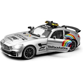 1/24 Diecast Metal Toy with Lights and Sounds, Mini Vehicles Toys Race Cars for Kids, Ages 3 and Up (Silver)