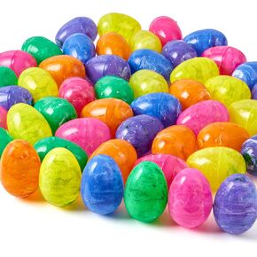 JOYIN 30 Pcs Plastic Iridescent Printed Bright Easter Eggs 3.15" Tall for Easter Hunt, Basket Stuffers Fillers, Classroom Prize Supplies, Filling Treats and Party Favor