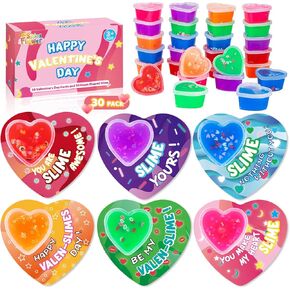 SpringFlower 30 Pack Valentines Day Cards For Kids With Heart Shape Slime Toys, Kids Classroom Valentines Exchange Gifts, Valentines Party Favors For Kids, School Classroom Valentine's Prizes