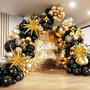 Black and Gold Balloon Arch Kit, AivaToba 126Pcs Black and Gold Birthday Balloons, Black and Gold Balloons for Party Graduation New Year Decorations.