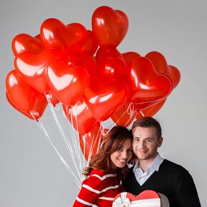 50 Pcs Heart Shaped Balloons, 12 Inch Latex Balloons, Romantic Valentine Balloons Kit, Red and Pink Balloons with Heart White Balloons, for Wedding Anniversary Engagement Valentines Day Decor