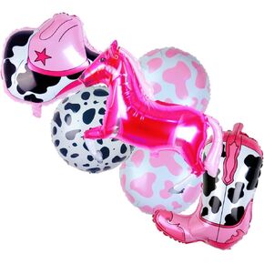Western Cowgirl Balloons Pink First Birthday Party Decorations, Retro Horse Cowgirl Hat Boot Balloons Girls Western Theme 1st Rodeo Birthday Party Decorations Supplies Decor (32 Inch Pink 1)