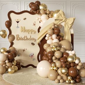 Espresso Martini Birthday Decorations, 124Pcs Balloon Garland Arch Kit Including Brown Ivory White Gold Balloons Different Size for Martini Party Birthday Wedding Baby Shower Bridal Party Supplies
