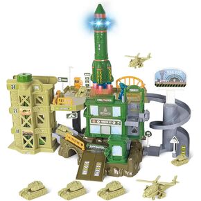 deAO Military Base Army Toys Army Plane Fighter Rocket Truck Vehicle Toys Set Military Toys Gifts for Kids Aged 3+