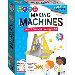 Curious Universe Kids: Making Machines - Book & Science Experiments Kit, STEM Educational Kits, Build A Catapult, 9 Experiments, Includes 51 Pieces, Learn Robotics & Physics, Hinkler, Kids Ages 5-7