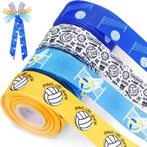 4 Rolls 24 Yards Volleyball Craft Ribbon 7/8 Inch Volleyball Decorations Crafts Sports Ribbons Grosgrain Ribbon for Cheer Bows, Team Uniform, Hair Cheerleader DIY Craft