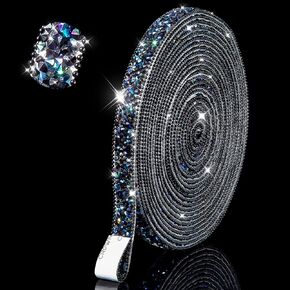 3 Yards Bling Rhinestone Stickers， Rhinestones for Crafts ，self Adhesive Crystal Rhinestones car Stickers for DIY Phone Car Home Decor Stickers (Black AB Color, 0.4 Inch)