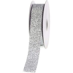Homeford Firefly Imports Glitter Ribbon Wrapping, 7/8-Inch, 25 Yards, Silver, 7/8"