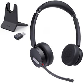 Yealink WH64 Hybrid with DECT Dongle & Charging Stand, 492ft Range, 32 Talk Time Bluetooth Headset for Teams, Zoom Skype UC Certified, Noise Cancelling Headset with 3X Mic, Work Headset for PC Phone