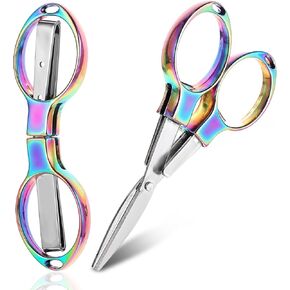Folding Travel Scissors, 2 Pcs Safety Portable Travel Scissors Foldable Small Scissors Stainless Steel Retractable Pocket Scissors Miniature Craft Scissors for Home, Office, Outdoor, Sewing