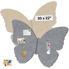 2 Pack Butterfly Cork Board Felt Board for Walls, 16" x 12" Self-Adhesive Bulletin Boards for Home, School, Office, Wall Stickers Murals Decals for Home Decor Art Decorate (Camel & Gray)