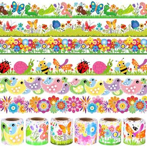 Seajan 6 Roll 197 ft Spring Bulletin Board Borders Decorations, Spring Classroom Decor, Vibrant Flower Birds Butterfly Insect Trim Borders Two Sided Printed, 32.81 ft Per Roll