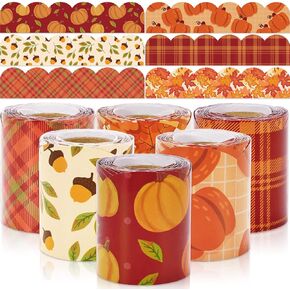 Whaline 196.8ft Fall Bulletin Board Borders Maple Leaf Pumpkin Plaid Die-Cut Bulletin Board Strips Autumn Thanksgiving Rolled Bulletin Board Trim for School Classroom Office Chalkboard Decoration