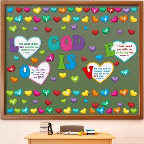 72 Pcs God is Love Christian Bulletin Board Decorations Set Religious Faith Heart Cross Cutout Bible Verse Classroom Wall Decor for Church Sunday School VBS Chalkboard Wall Decor