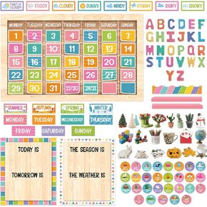 Colorful Classroom Calendar Set, 157pcs Bulletin Board Calendar Set with Seasons Weather and Days of The Week Chart, Monthly Classroom Calendar for Decoration Preschool Teacher Must Have