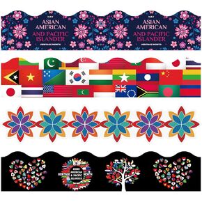 80 Pcs 91.8 ft Asian American and Pacific Islander Heritage Month Bulletin Board Border Asian Colorful Classroom Bulletin Board Self Adhesive Scalloped Border for Office Blackboard Desk