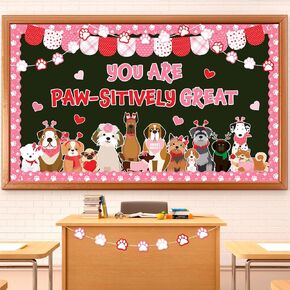 73Pcs Valentine's Day Pet Dog Bulletin Board Decoration Set Cute Puppy Heart Theme Cutouts for Classroom Wall Decor Wedding Anniversary Supplies