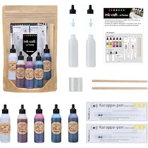 Kuretake Ink-Cafe at Home, Self Ink Pen and Ink, AP-Certified, Lettering, Calligraphy, Illustration, Drawing, for Adult, Kids, Made in Japan (Original Ink Kit)