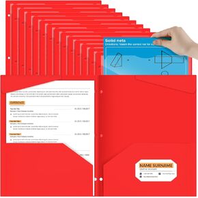 Henoyso 60 Pack 2 Pocket Folders with Clear Front Pocket 3 Hole Punched Plastic Heavy Duty Folders for 3 Ring Binder for 11 x 9 Inch Paper Holder Office Classroom(Black)