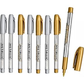 4 PCS Metallic Marker Pens 2 Gold+2 Silver Permanent Metallic Pens for Making Art Card Painting Album DIY Scrapbook