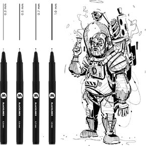 Molotow Blackliner 4 -Pen Set 2 - .3mm ، .5mm ، .7mm ، 1 مم ، 1 تعيين كل (200.487)