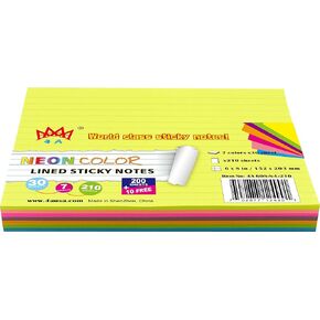 4A Sticky Notes, 6 x 8 Inches, 7 Neon color Assorted, Lined, Self-Stick Notes, 210 Sheets/Pad, 1Pad/Pack, 4A 608-N-L-210