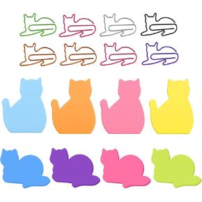 Cobee Cat Sticky Notes with Paper Clips, 7 Pack Cute Self-Stick Memo Note Pads Sticky Pad Cat Paper Clips Index Tabs (C)