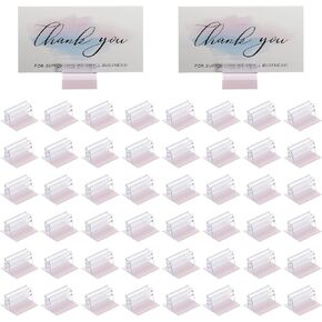 PATIKIL 1 x 0.6 Inch Adhesive Base Sign Holder, 50 Pcs Mini Sneeze Guard Holder Acrylic Panels Holder for Fastening and Lining Up Tags Cards Photos, Transparent