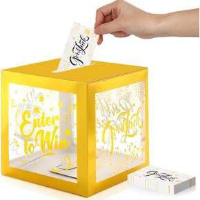 Spiareal Enter to Win Donation Box with Raffle Tickets Cards Gold Raffle Safe Suggestion Box with Entry Form Cards Ballot with Slot Collection for Contest Carnivals Raffles