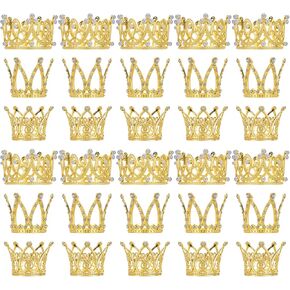 30 Pcs Crowns for Bouquets Gold Crown Cake Topper Mini Crown Cupcake Toppers Small Gold Crowns Princess Cake Crown Topper Crown Cake Decoration for Birthday Wedding Baby Shower Party Cake Decor