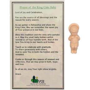هدية القرية مستوردين الملك كعكة الطفل يسوع تمثال | 1 أو 3 حزمة | Mardi Gras Three King Cake Tradition | يشمل صلاة بطاقة King Cake Baby Building (حزمة بيج واحدة)