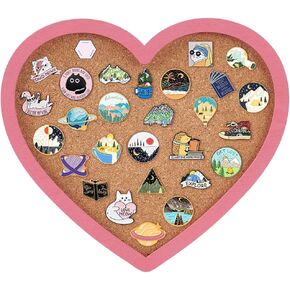 BENECREAT Pearl Pink Heart Pin Cork Board, 11.8x10.7inch Bulletin Display Board Wall Mounted Cork Board with Pink Frame for Brooch Pin Storage Display, Office Home and School Decor