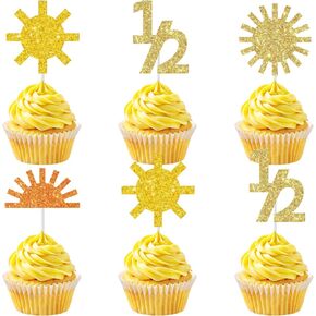 Cheereveal 24pcs Boho Half Sun Cupcake Toppers, Half Trip Around the Sun Cake Decorations, 6 Months 1/2 Birthday Decorations, Boho Sun Themed Baby Shower Birthday Party Supplies