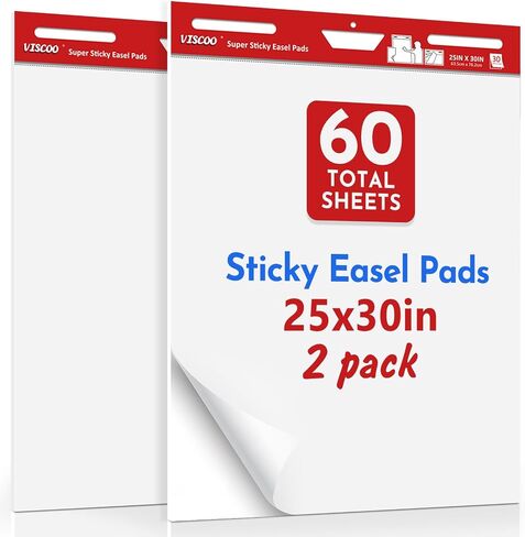 Thickened Sticky Easel Pad, 25 x 30 Inches Flip Chart Paper for Teachers, Giant Self-Stick Chart Paper for Wall, Anchor Chart Paper for Office School Classroom, 60 Sheets/2 Pads Easel Paper in Saudi Arabia