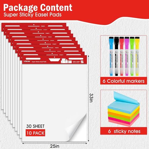 Thickened Sticky Easel Pad, 25 x 30 Inches Flip Chart Paper for Teachers, Giant Self-Stick Chart Paper for Wall, Anchor Chart Paper for Office School Classroom, 60 Sheets/2 Pads Easel Paper in Saudi Arabia