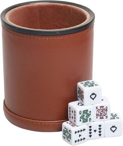 Dice Cup Set PU Leather and Felt-Lined, Quiet Shaking for Yahtzee Farkle Liars Dice Games, Includes Six 16mm Regular Dice in Saudi Arabia
