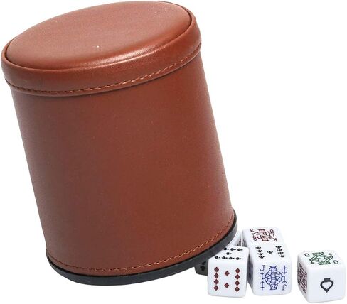 Dice Cup Set PU Leather and Felt-Lined, Quiet Shaking for Yahtzee Farkle Liars Dice Games, Includes Six 16mm Regular Dice in Saudi Arabia